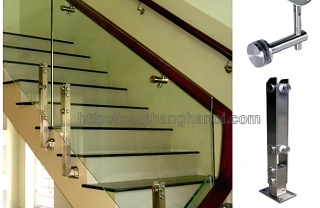 Cầu thang inox kính trụ lửng ốp sườn Gao Bao L01