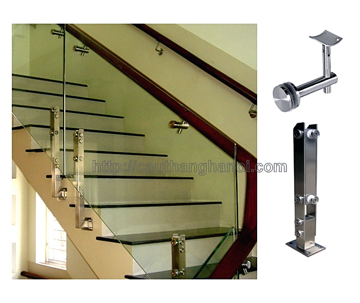 Cầu thang inox kính trụ lửng ốp sườn Gao Bao L01