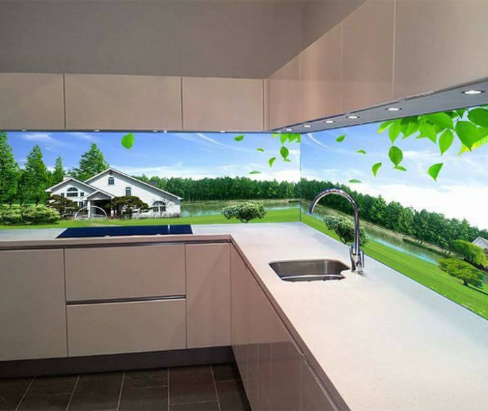 Kính màu tranh 3D ốp bếp 
