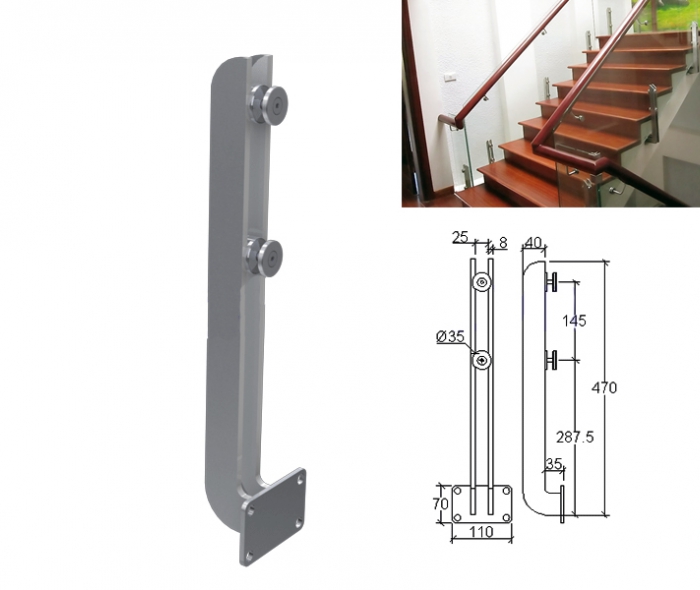 Lan can kính trụ kép thấp ốp má đặc bo DDT01/S