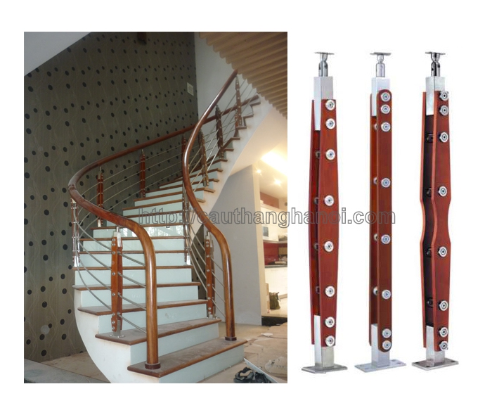 Cầu thang inox tay vịn gỗ Inox Juying 8009